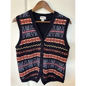 Vintage All Points Vest Small Sweater Ramie Knit Fair Isle Navy Winter Festive